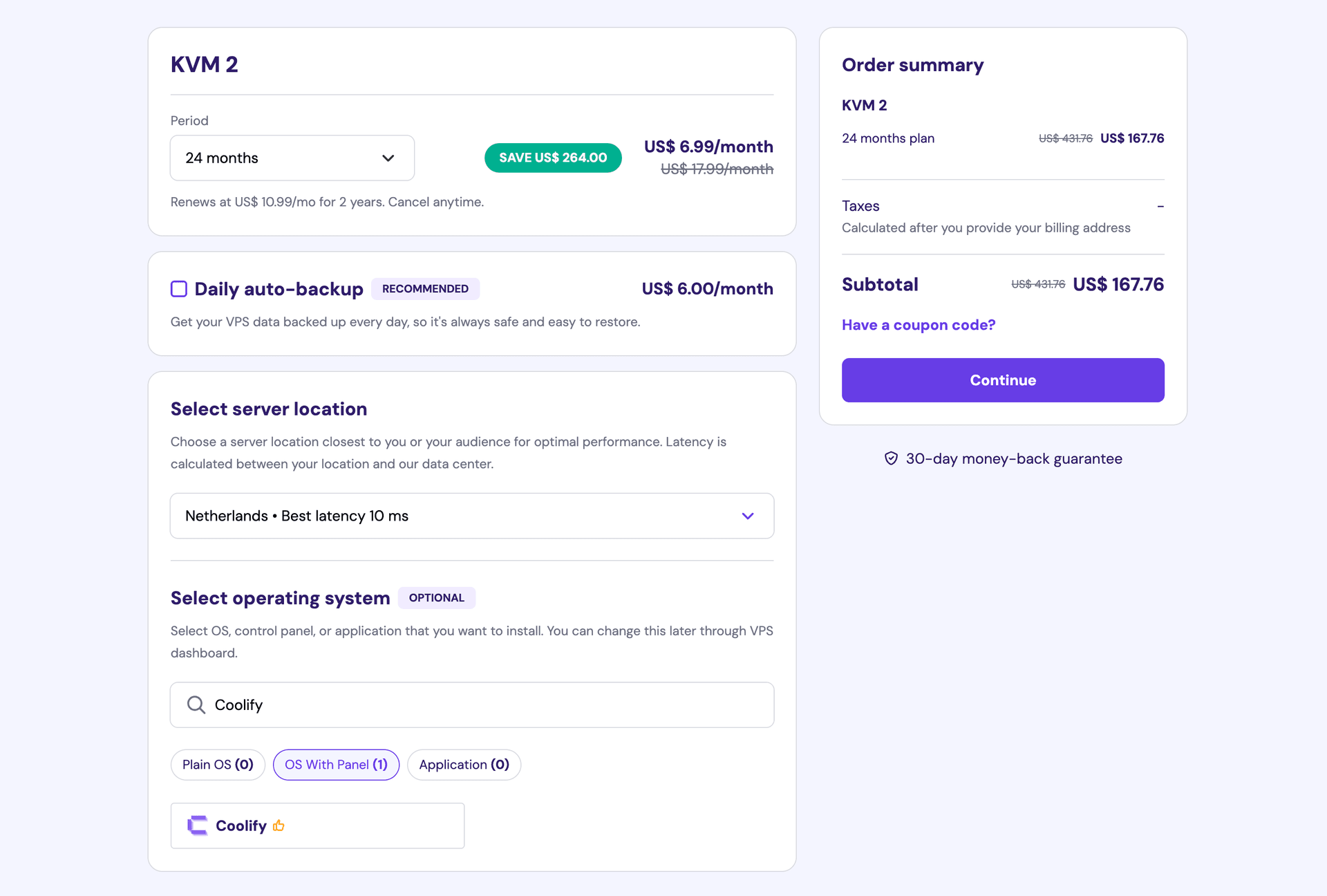 Hostinger VPS: Select Coolify as Operating System