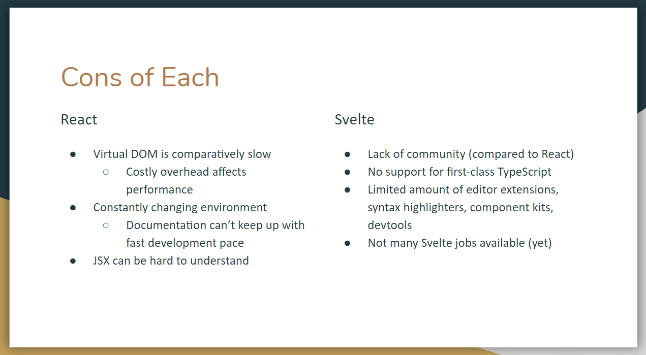 Svelte and React: comparing the cons