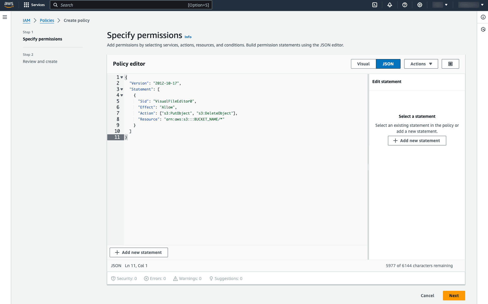 Create a new policy for your IAM user