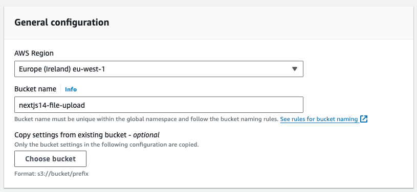 Select your nearest region and give your bucket a name