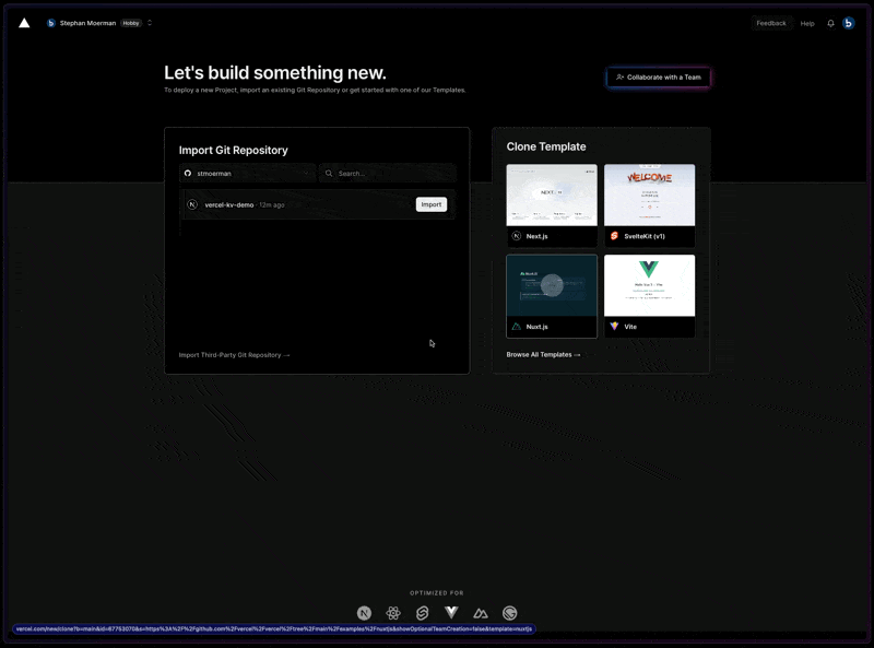 Create a new Vercel project and import your Github repository