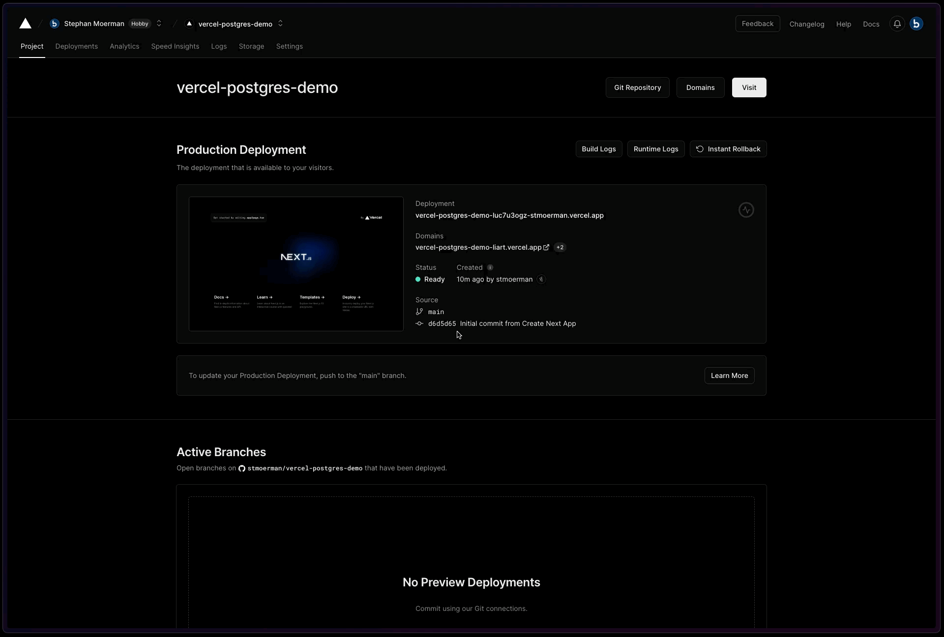 Create your Vercel Postgres database